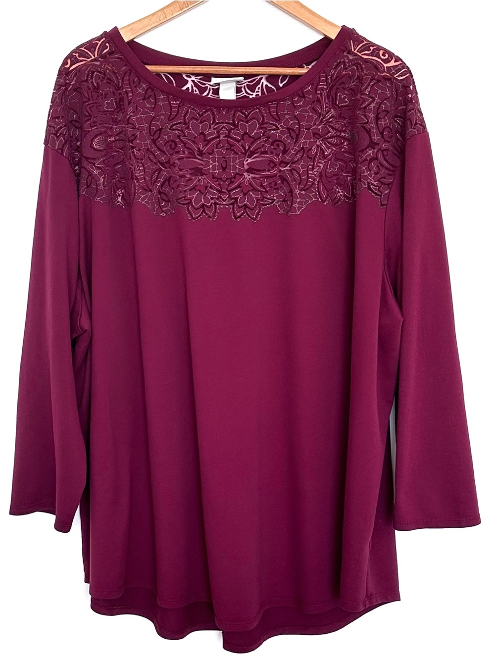 Ava & Viv Plus Shirt Women’s 4X Burgundy 3/4 Sleeve Lace Trim Blouse Top